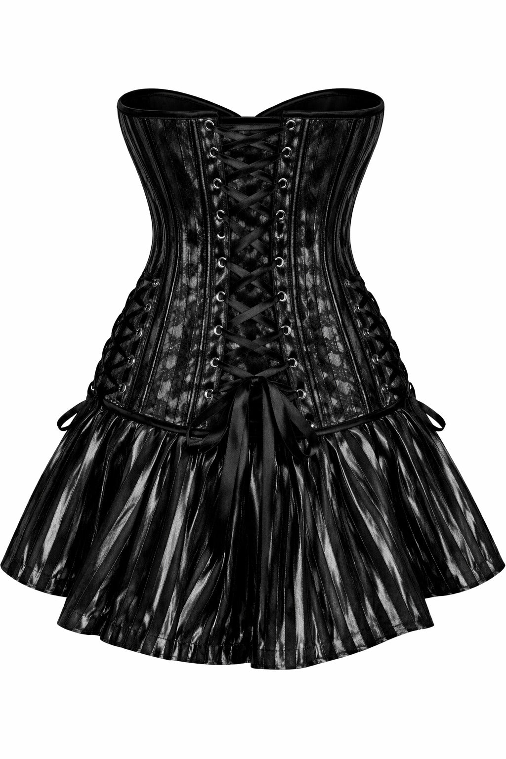 Black Brocade Overbust Corset Dress with Ruffle Skirt