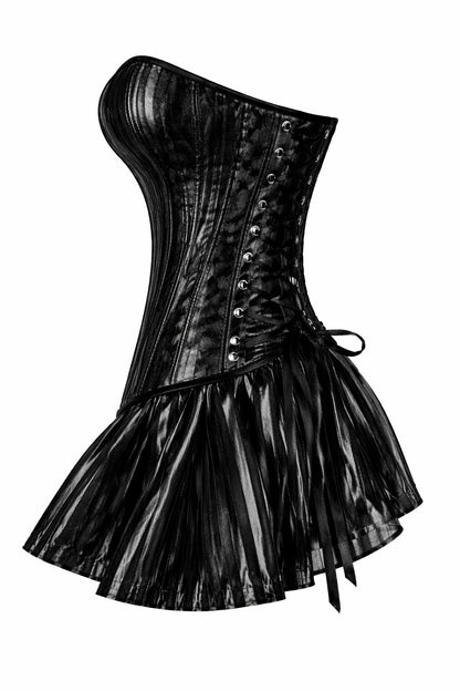 Black Brocade Overbust Corset Dress with Ruffle Skirt