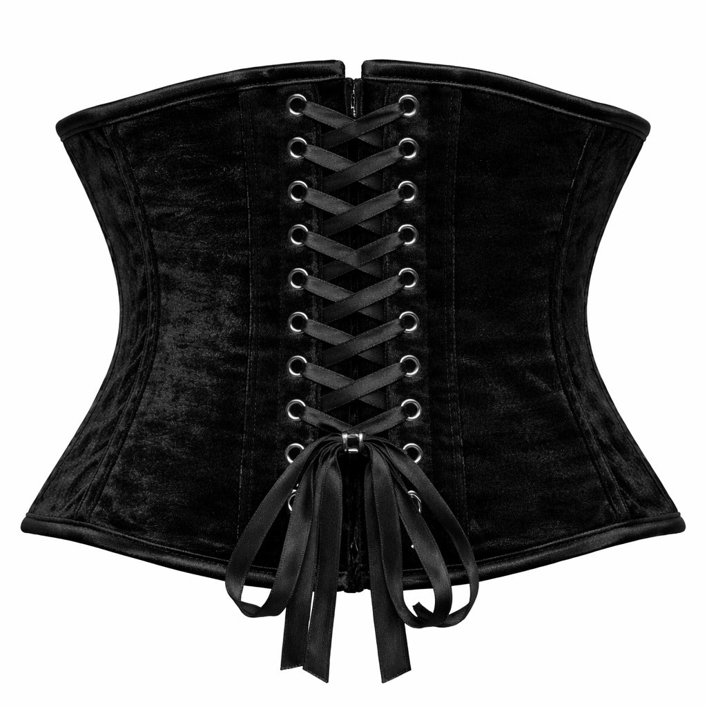 Black Velvet Corset Waist Cincher with Front Hook Closure