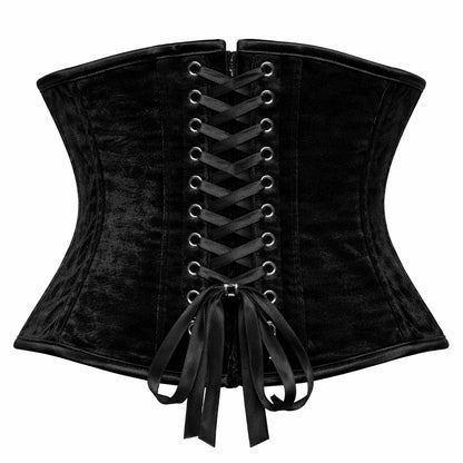 Black Velvet Corset Waist Cincher with Front Hook Closure