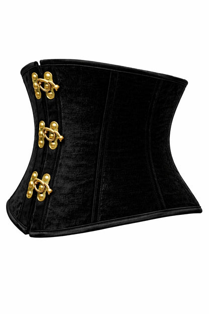 Black Velvet Corset Waist Cincher with Front Hook Closure