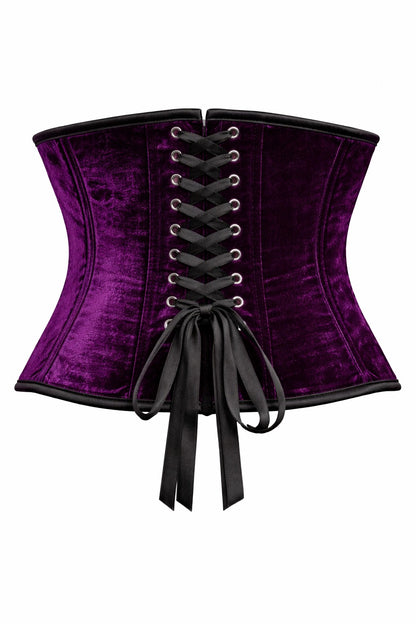 Purple Velvet Corset Waist Cincher with Front Hook Closure