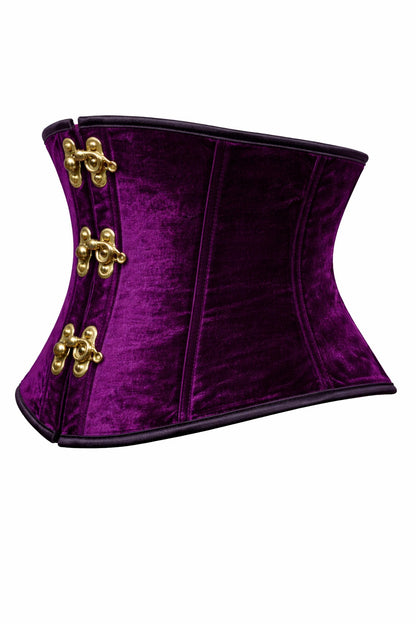 Purple Velvet Corset Waist Cincher with Front Hook Closure
