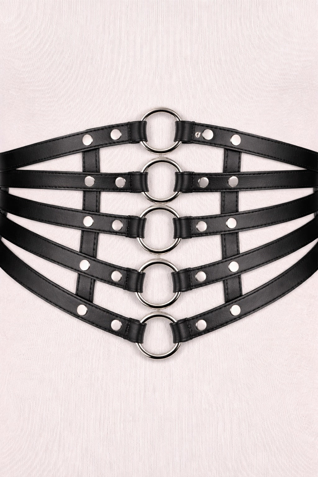 Black Harness Style Waist Belt with Metal Ring Design