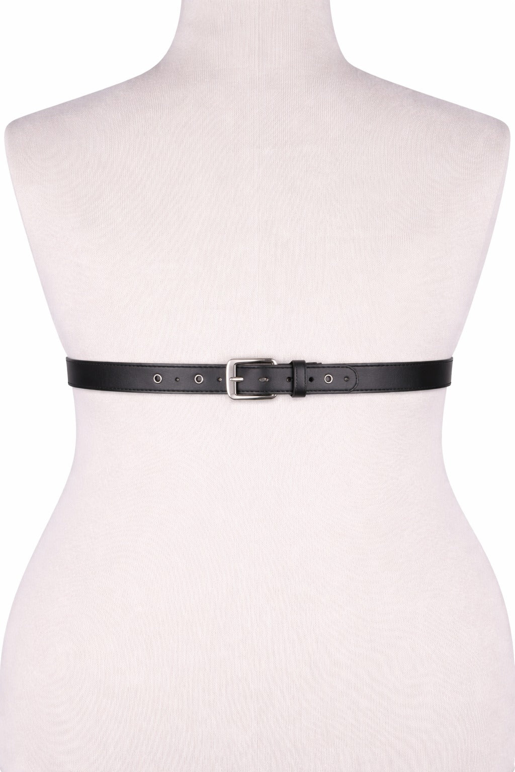 Black Harness Style Waist Belt with Metal Ring Design
