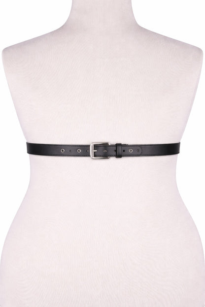 Black Harness Style Waist Belt with Metal Ring Design