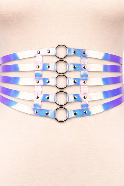 Holographic Waist Belt Harness with Metal Ring Design