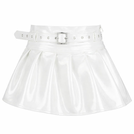 White PVC Patent Leather Mini Skirt with Belt (Copy)
