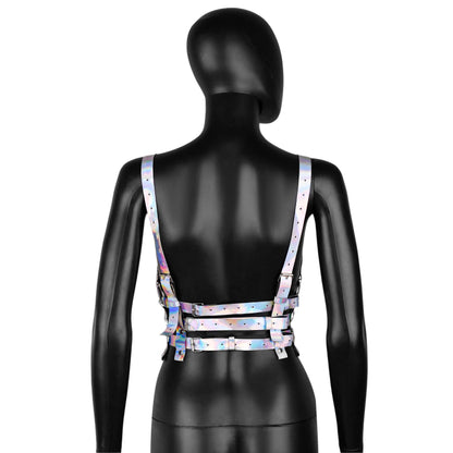 Holographic Leather Strappy Harness