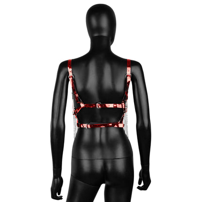 Red Leather Harness with Chain Fringe