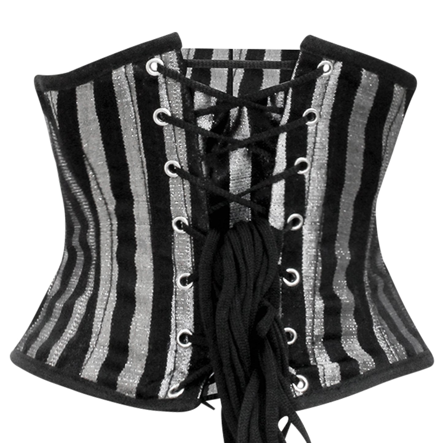 Handmade Silver Black Brocade Steel Boned Mini Cincher Corset
