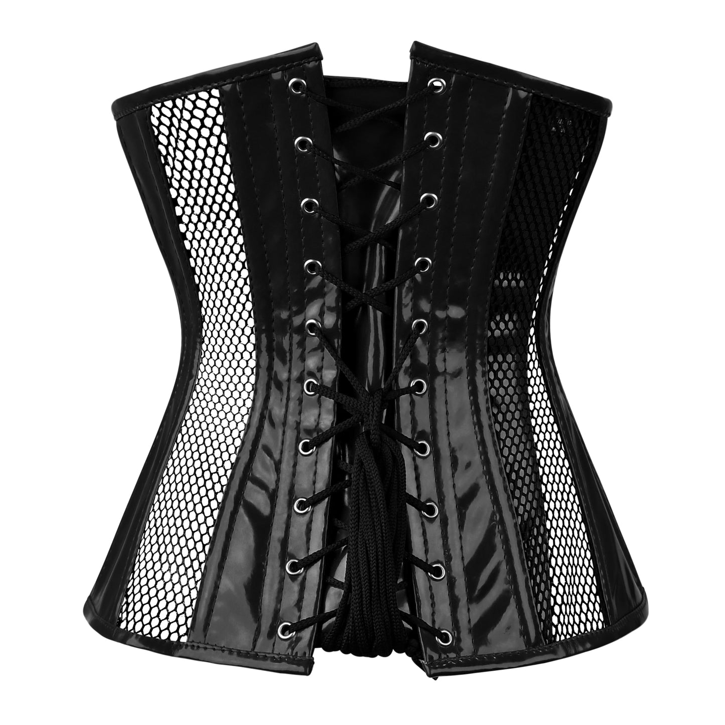 Black PVC Fishnet Underbust Steel Boned Corset