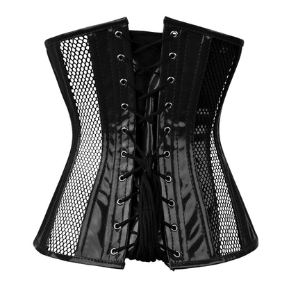 Black PVC Fishnet Underbust Steel Boned Corset