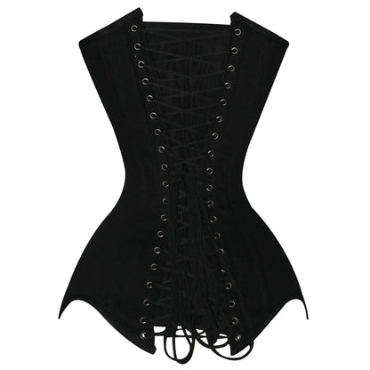 Handmade Black Cotton Steel Boned Overbust Waist Training Corset