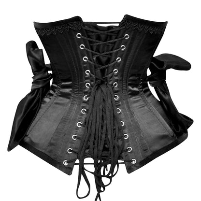 Black Satin Steel Boned Side Bows Underbust Corset