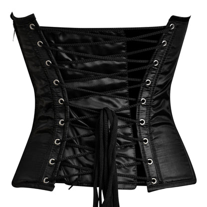 Handmade Green Black Satin Floral Lace Steel Boned Zipper Overbust Corset