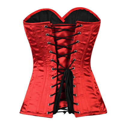Red Satin Overbust Corset with Steel Boning (Handmade)