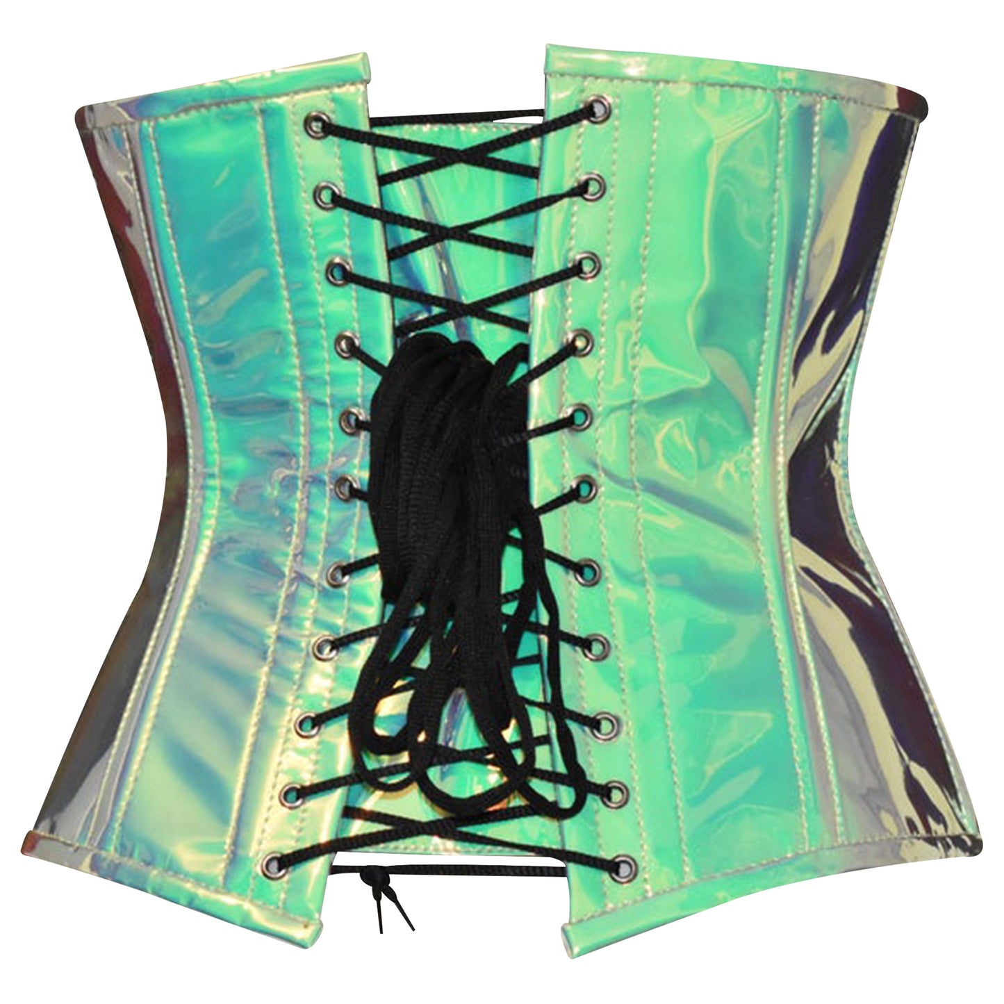 Mint Green Holographic Steel Boned Underbust Corset Busk closure