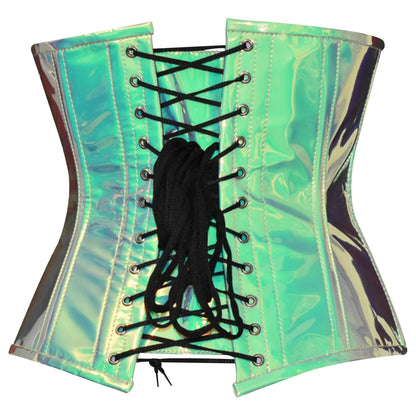 Mint Green Holographic Steel Boned Underbust Corset Busk closure