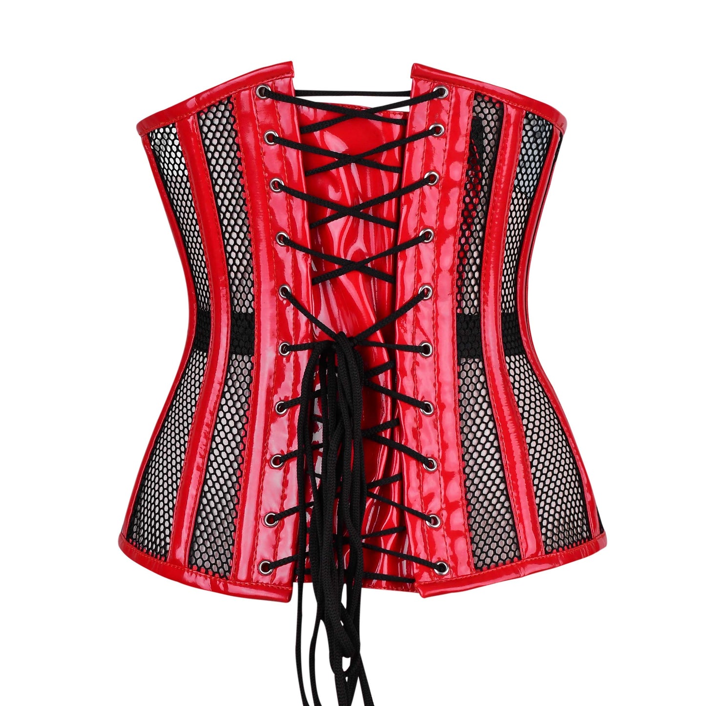 Red and Black Mesh & Leather Overbust Corset