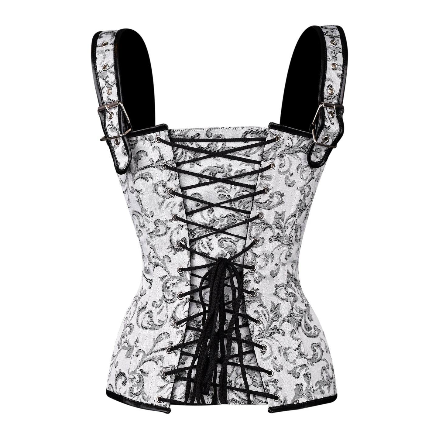 White & Silver Brocade Corset with Shoulder Straps