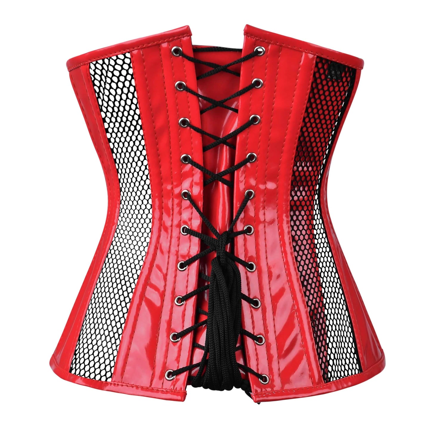 Red PVC Fishnet Underbust Steel Boned Corset
