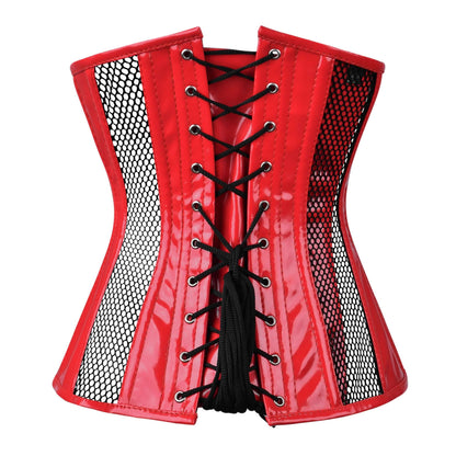 Red PVC Fishnet Underbust Steel Boned Corset