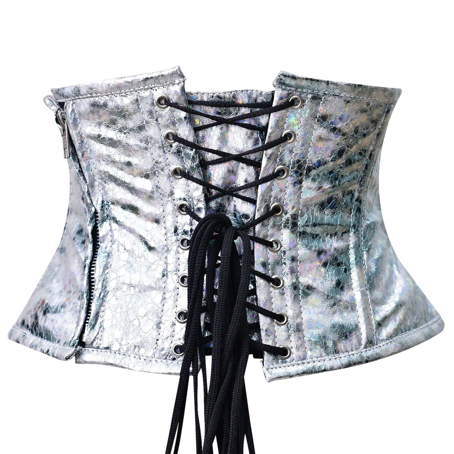 Silver crackle Holographic Sheer Mini Cincher corset/ Waist Trainer Short torso