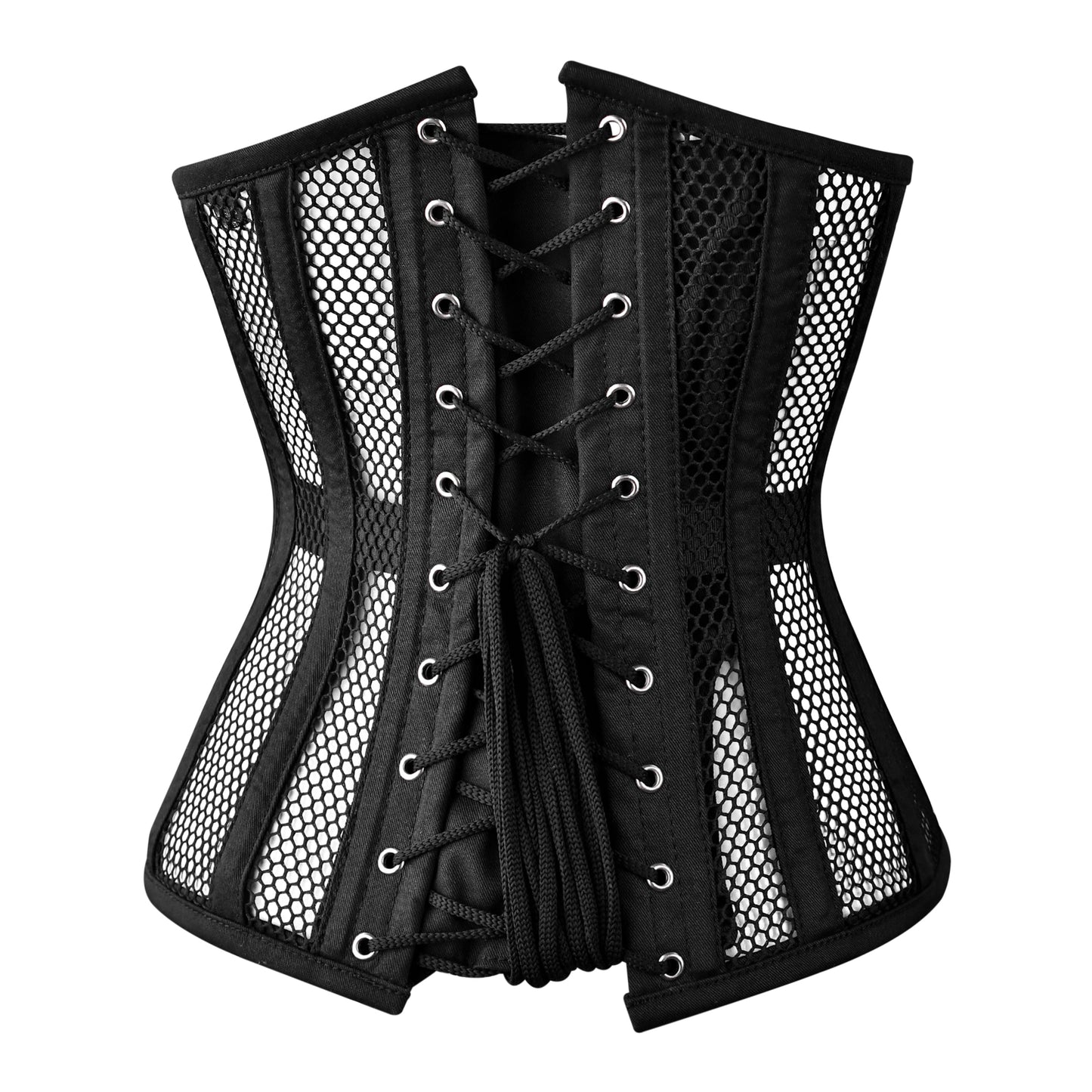 Black Torso Cotton Fishnet Underbust Steel Boned Corset