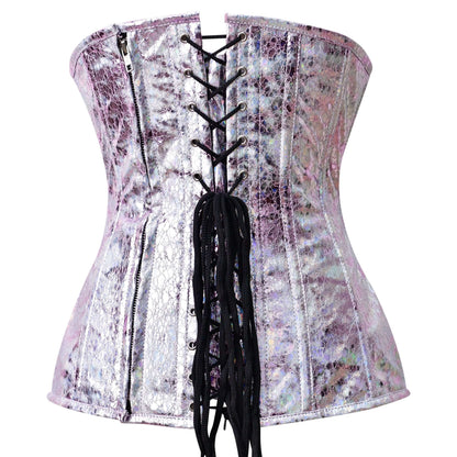 Pink Crackle PVC Underbust Steel Boned Corset
