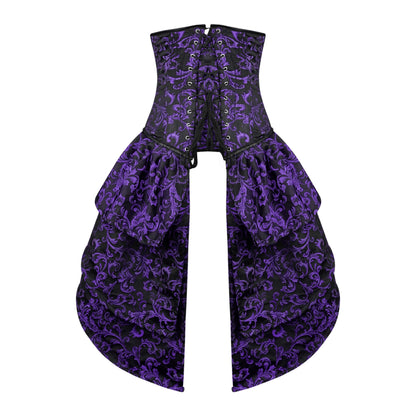 Purple and Black Victorian Brocade Overbust Corset with Bustle Skirt