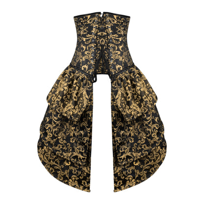 Gold and Black Victorian Brocade Overbust Corset with Bustle Skirt