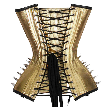 Gold Leather Steampunk Steel Boned Overbust Corset