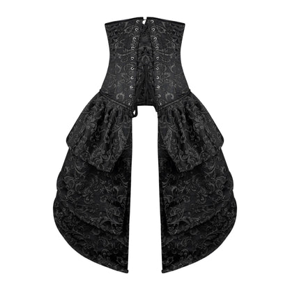 Black and Silver Victorian Brocade Overbust Corset with Bustle Skirt