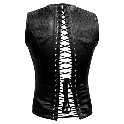 Handmade Black Ostrich PVC Men's Waist Training Corset Vest