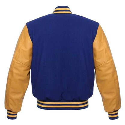Letterman Varsity School Jacket, Bomber Jacket with Real Leather Sleeves