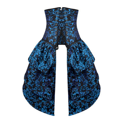 Blue and Black Victorian Brocade Overbust Corset with Bustle Skirt