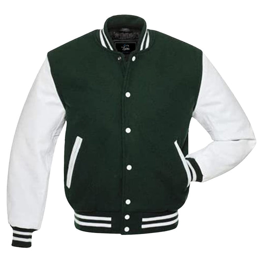 Varsity Baseball Jacket, Bomber Jacket with Real Leather Sleeves