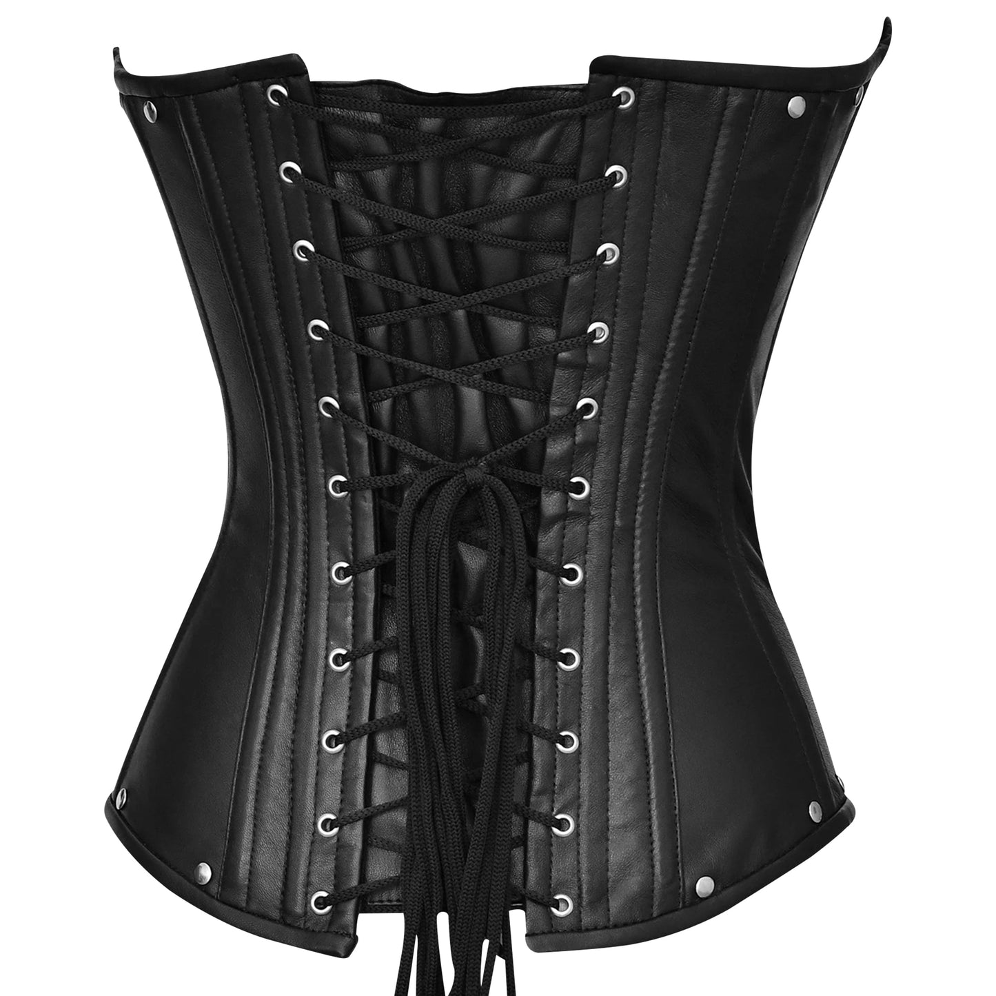 Black Steampunk Leather Steel Boned Underbust Corset