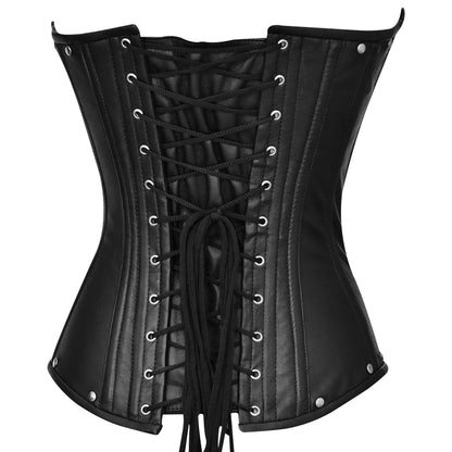Black Steampunk Leather Steel Boned Underbust Corset