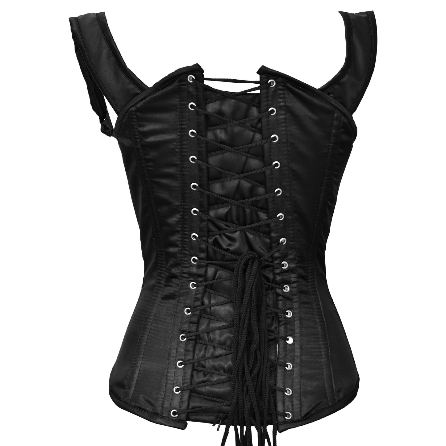 Black Satin Steel Boned Shoulder Straps Underbust Corset