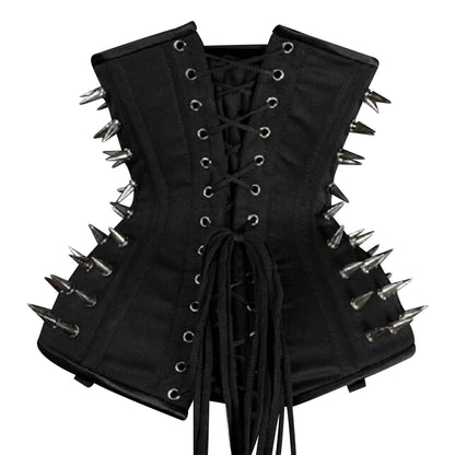 Black Spiked Steampunk Cotton Steel Boned Underbust Corset