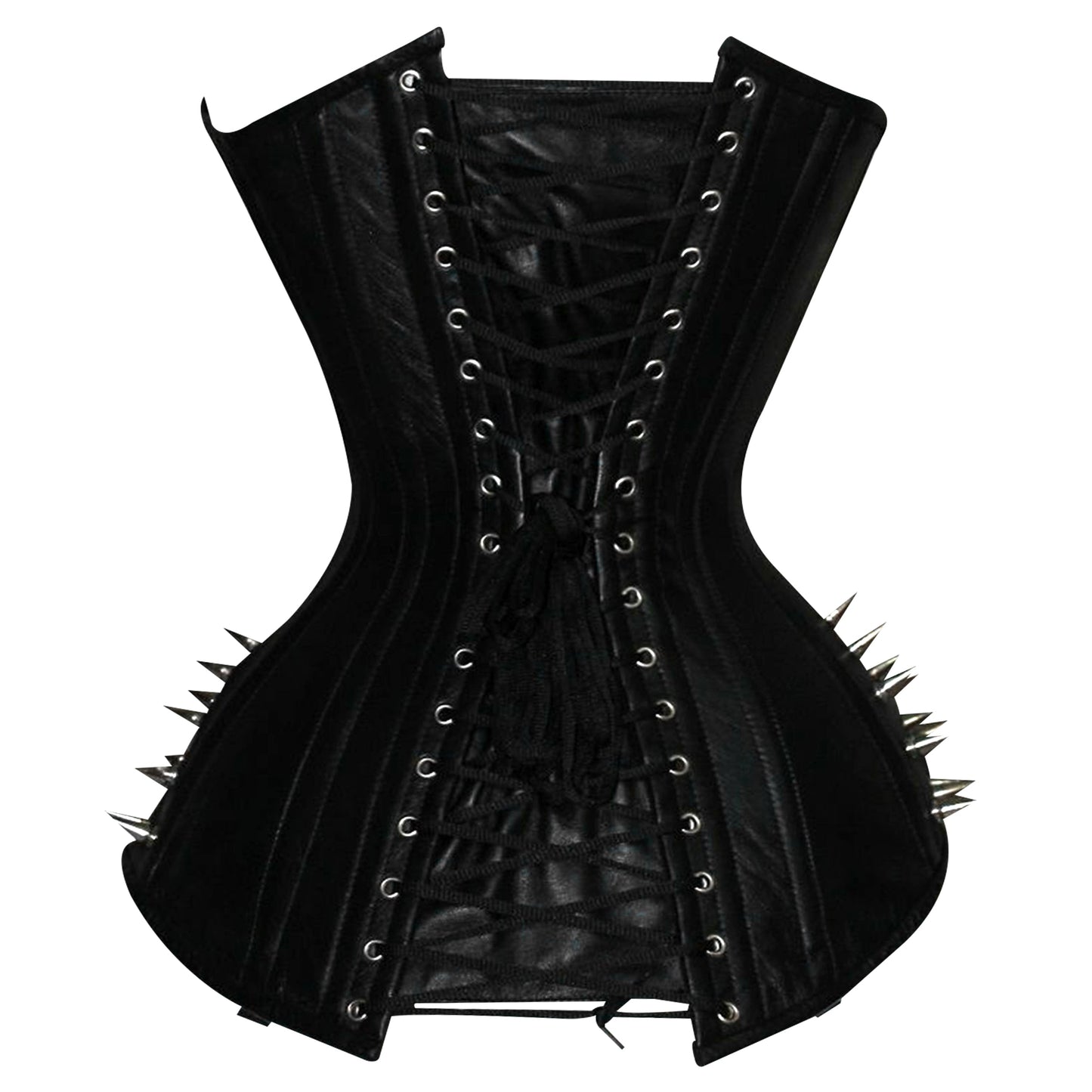 Handmade Black Spiked Steampunk Leather Steel Boned Overbust Corset