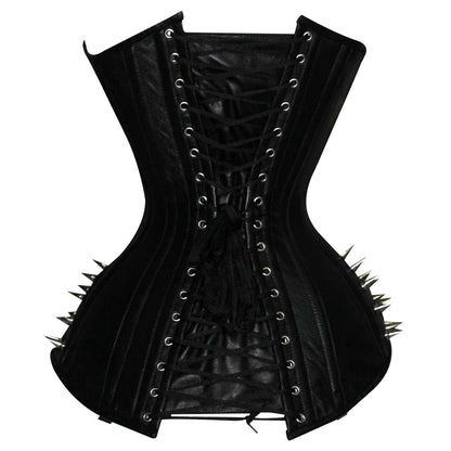Handmade Black Spiked Steampunk Leather Steel Boned Overbust Corset