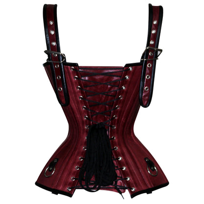 Real Leather Steel Boned Overbust corset w/ Front Zipper Closure