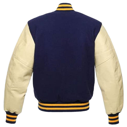 College Varsity Jacket, Baseball Jacket with Real Leather Sleeves