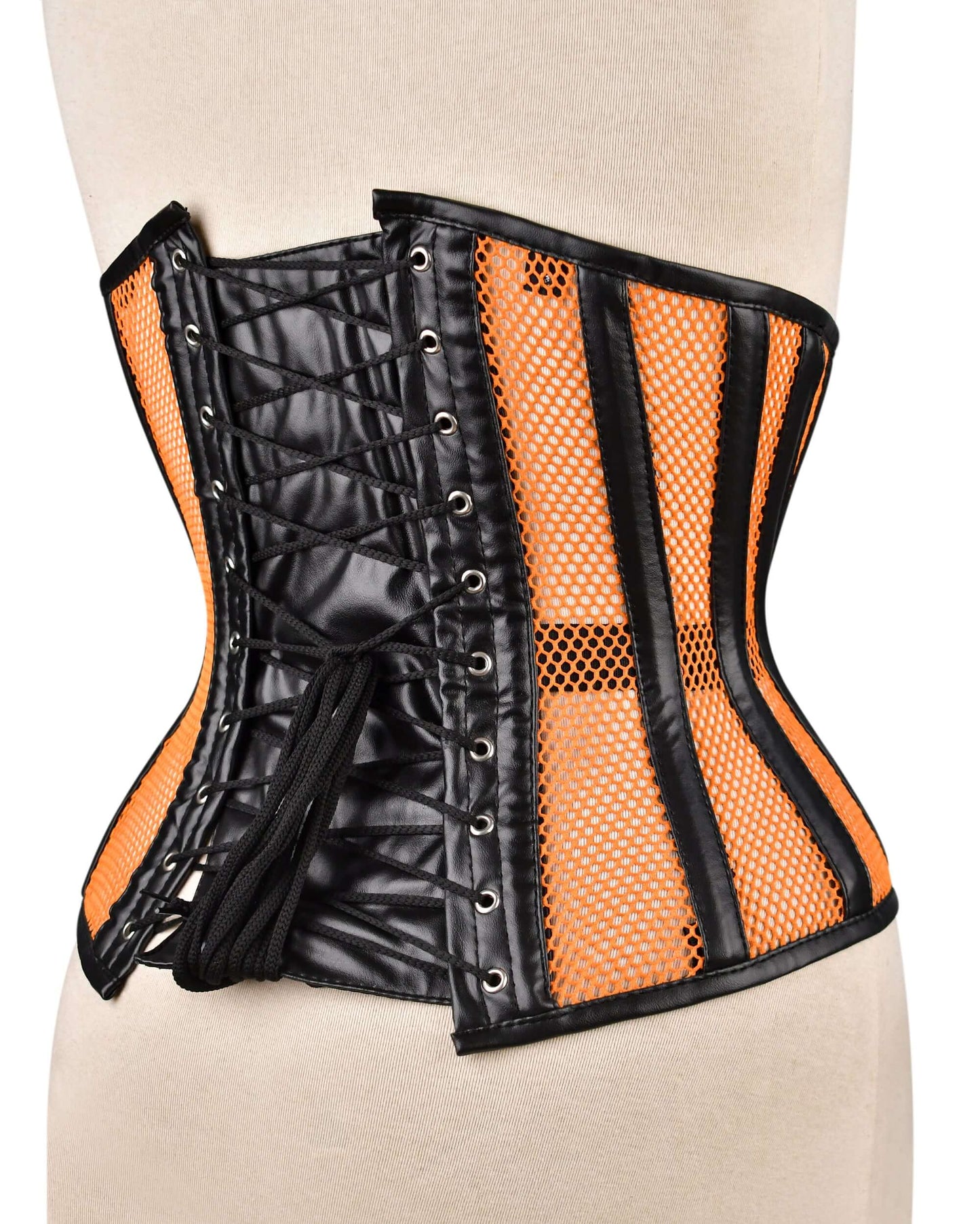 Orange Sheer Medieval Steel-Boned Lace-Up Underbust Corset