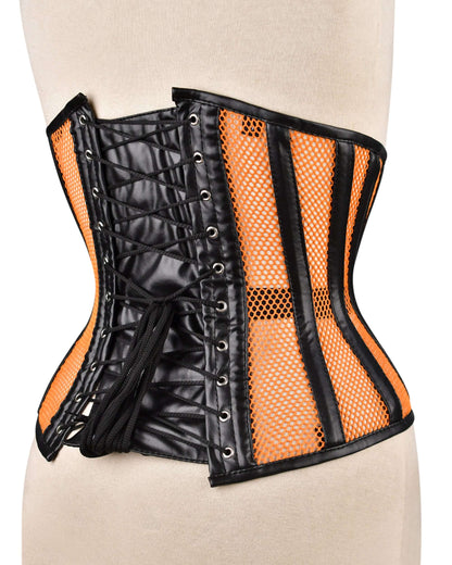 Orange Sheer Medieval Steel-Boned Lace-Up Underbust Corset