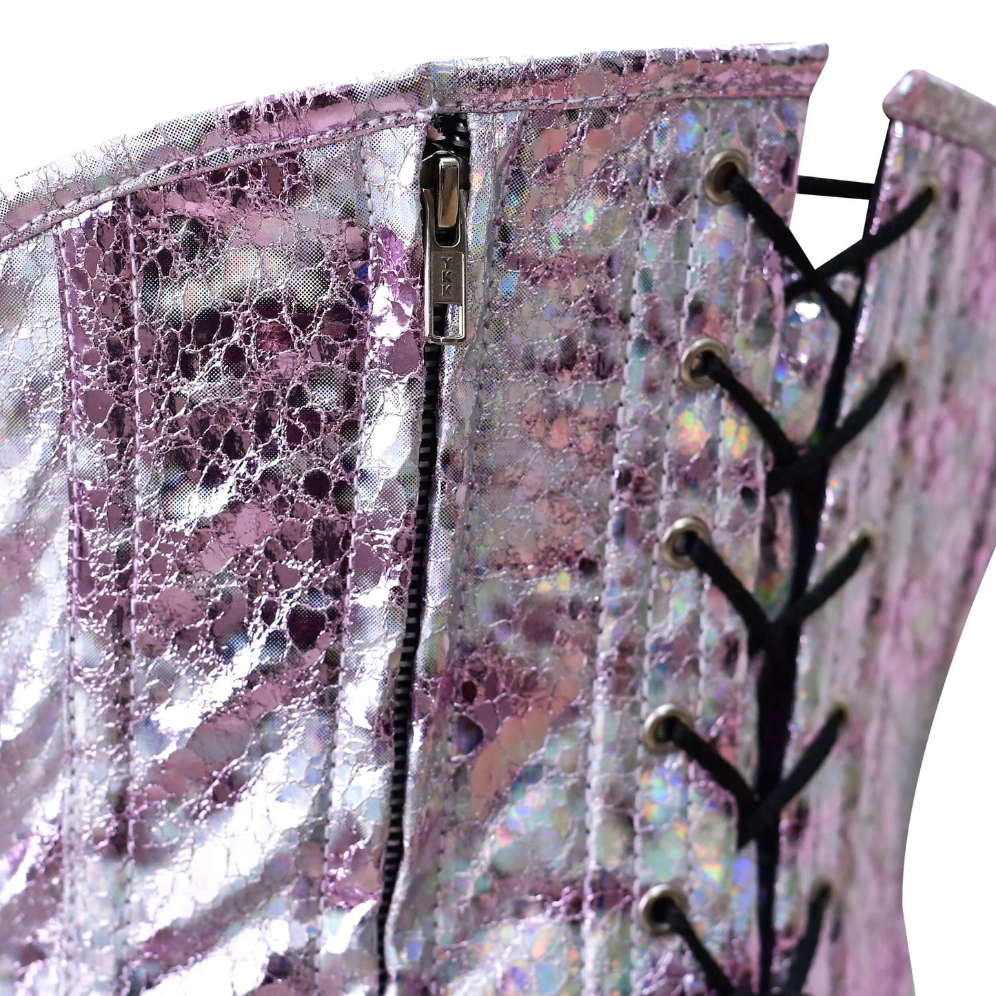 Pink Crackle PVC Underbust Steel Boned Corset