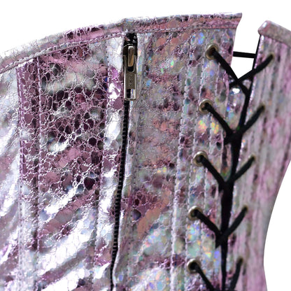 Pink Crackle PVC Underbust Steel Boned Corset